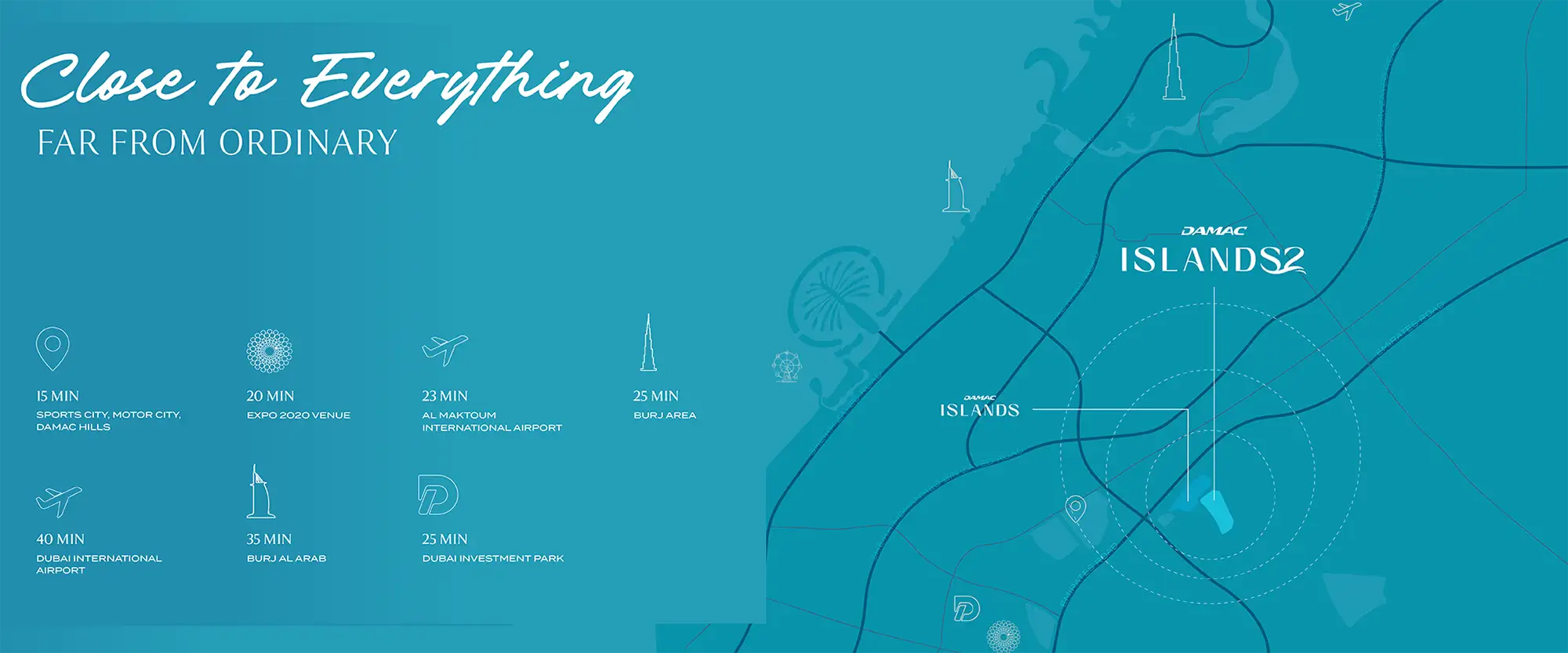 DAMAC Dubai Islands 2 Dubai location map showing connectivity